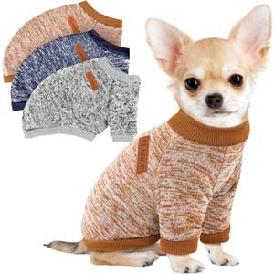 3 Pack Dog Sweaters for Small Dogs Girl Boy Winter Fleece Clothes Warm Soft Dog Sweatshirt Outfit for Dogs Cats Pet Apparel (M (Back: 13.7",Chest: 17.7", 10-14Ibs), Khaki+Gray+Navy Blue)