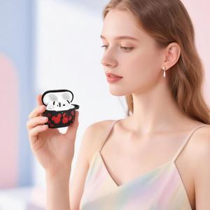  Girovo Compatible with Apple Airpods 4 Case 2024 Women, Soft Silicone TwoTone Funny Cartoon Engraved Portable 360° Full Protection AntiScratch Air pod 4 Case Black/Red