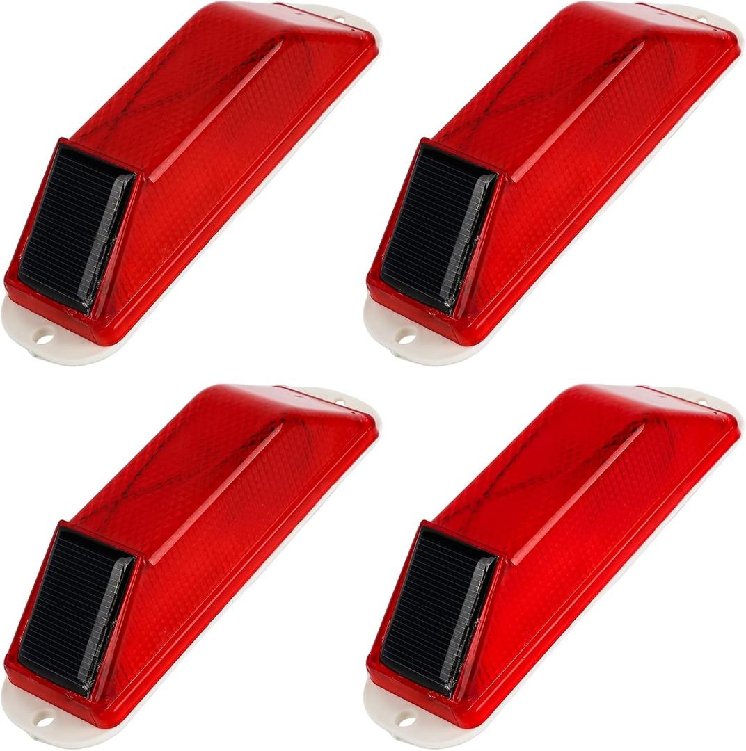 Solar Strobe Warning Light 4-Pack Traffic Light Super Bright LED Flashing Beacon, Solar Powered Light-Control Warning Lamps, IP54 Waterproof Barricade Flashing Lights for Construction Safety (Red)