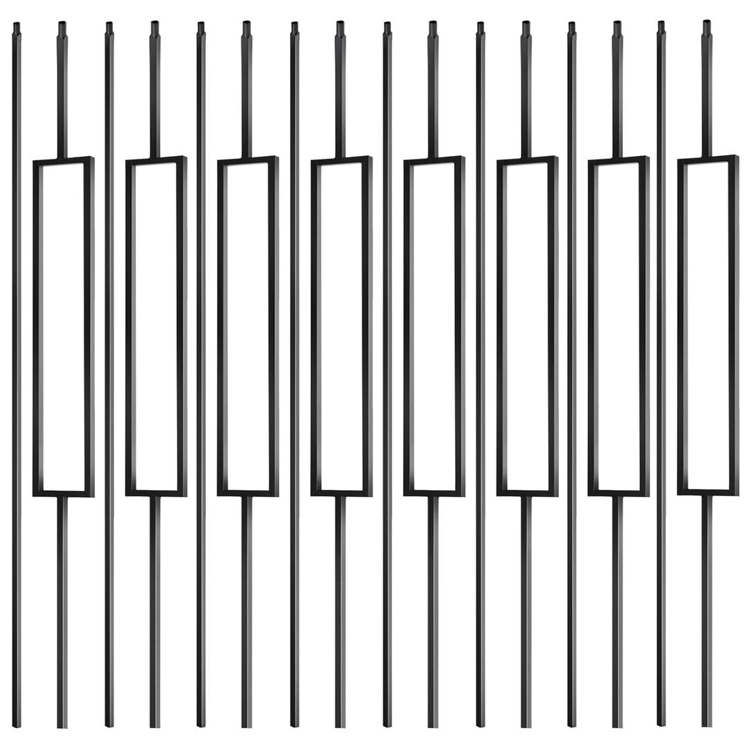 16 Pcs Wrought Iron Balusters 44 Inches Iron Balusters for Staircase Hollow Stair Spindles 1/2" Balusters for Staircase Interior Satin Black Metal Deck Balusters
