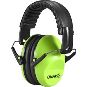 Champs Ear Muffs for Noise Reduction Earmuff Noise Protection Reduction Headphones for Toddlers Kid Children Teen NRR 25dB Safety Hearing Ear Muff Air Shows, Concerts, Firework, Study [Green]