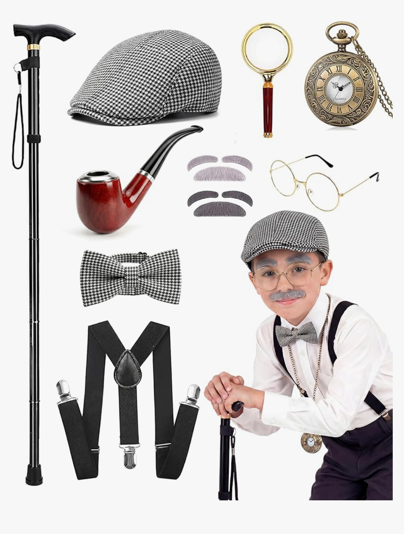 100 Days of School - Old Man Costume for Kids Hat Glasses and Grandpa Vest Set for Child
