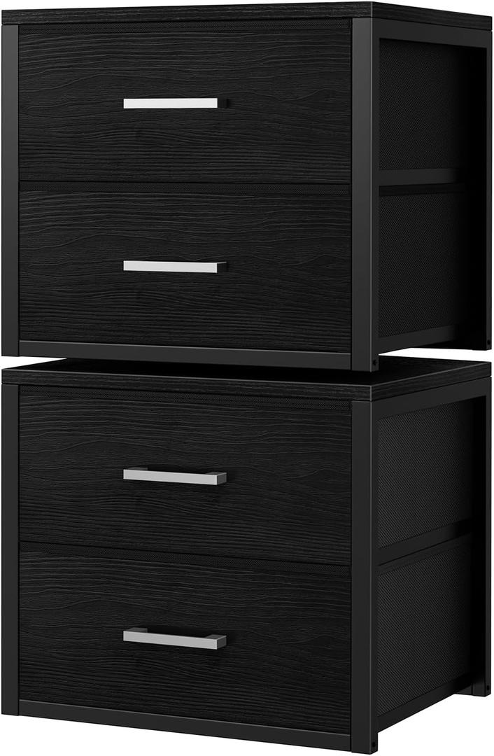 BOLUO Stackable Storage Drawers Closet Organizers and Storage Fabric Black 2 Drawer Dresser for Bedroom 2 Packs Modern (M(11.2"d X 15.2"w X 16.1"h))