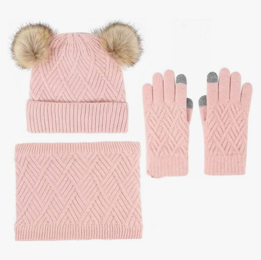 Ultra-Soft Kids Set Plush Hat Scarf Mittens