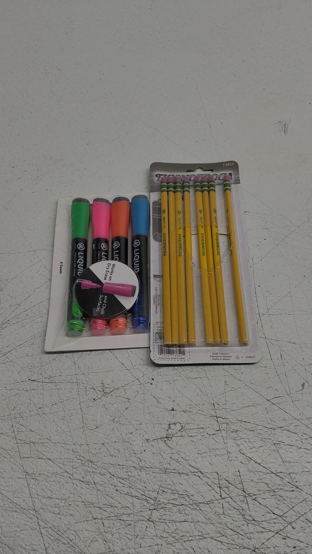 U Brands Liquid Chalk Markers For Blackboard, Chalk Board, and Dry Erase Boards, with Eraser, Assorted Bright Colors, Set of 4 And Dixon Ticonderoga Ticonderoga Wooden Pencil, 0.7mm, #2 Soft Lead, 8/Pack (13852) (X13852)(Pack of 8)