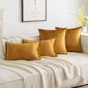 MIULEE Dark Gold Velvet Throw Pillow Covers 24x24 Soft Decorative Solid Square Euro Sham Cushion Cases Pack of 2 Modern Luxury Home Decor for Couch, Sofa, Bedroom