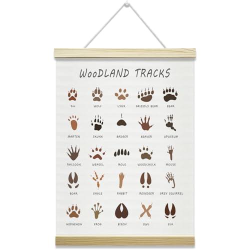 Nopoben Woodland Tracks Poster Hanger Frame, Animal Tracks Wall Art With Wooden Poster Hanger, Educational Animals Wall Decor, Forest Hunting Boy Nursery Decor(12x16 Inches)-18
