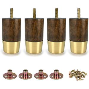 3 Inch Wooden Furniture Legs with Gold Cap Set of 4 Sofa Replacement Solid Wood Furniture Feet for Armchair Couch Cabinet Dresser Ottoman TV Stand Bed Legs (3 Inch)