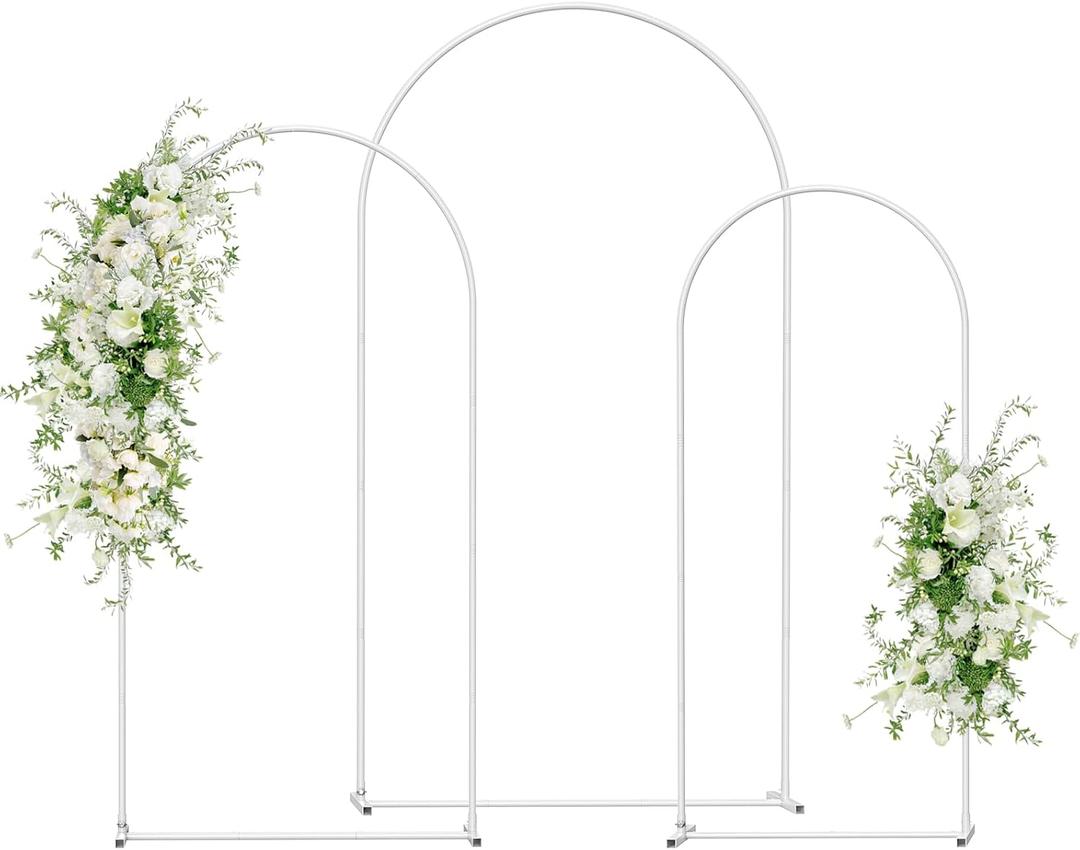Wedding Arch Backdrop Stand Set of 3(7.3FT/6.6FT/6FT),Metal Balloon Arch for Wedding Ceremony Baby Shower, Outdoor Indoor Birthday Party,Garden Floral Arch Backdrop Stand Decoration, White