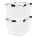 IRIS USA WeatherPro 74 Qt Storage Bins with Lids,  3 Pack, BPA-Free Plastic Gasket Box with Tight Latch and Seal, Stackable Nestable Tote Tub - Clear/Black