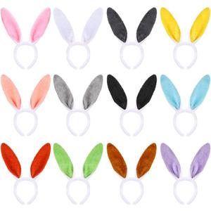 WILLBOND 12 Pcs Easter Plush Bunny Ears Headband Cute Rabbit Ear Hairbands for Dress up Theme Party (Multicolor)