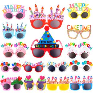 16 Pairs Happy Birthday Sunglasses Funny Photo Props Sunglasses Happy Birthday Party Novelty Sunglasses Sweet Cream Cake Glasses for Adults Birthday Party Favors