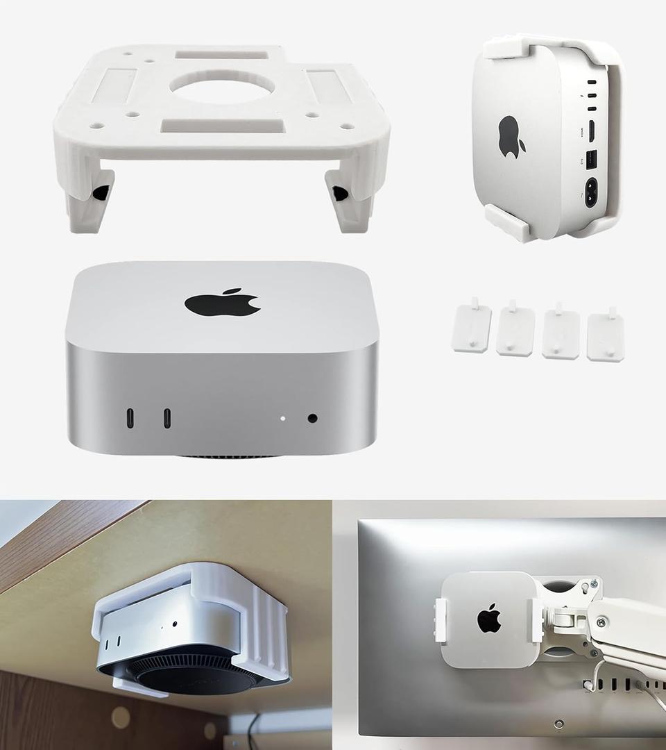 All-in-One Under Desk Mount for Mac mini M4 - VESA Monitor Bracket Compatible, Suitable for IKEA Pegboard, Wall Mount - Mac mini Accessories, Mac M4 Pro Versatile Stand (White)