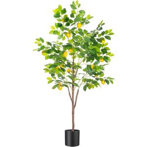 5FT Artificial Lemon Tree Tall Faux Lemon Tree 5 Feet(60in) Fake Lemon Tree Faux Plants with Realistic Trunk and Lifelike Leaves and Fruits for Home Office Decor