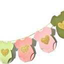 Green Pink Baby Shower Paper Garland Short-Sleeve Bodysuits Clothesline Garland Gender Reveal Birthday Banner Baby Outfit Paper Decorations 9 pcs