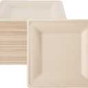 ECOLipak 100 Pack Compostable Square Plates, 10 inch Disposable Paper Plates Made of Sugacane, Eco-friendly Heavy Duty Biodegradable