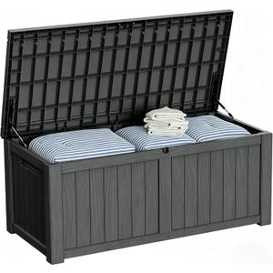 PATIOEASY Outdoor Storage Box 50GAL Waterproof Resin Deck Box, Pool Accessories Supplies，UV-Resistant Lockable Package Delivery Bin for Garden Tools, Large Patio Outside Cushions, Chest, Furniture, Grey