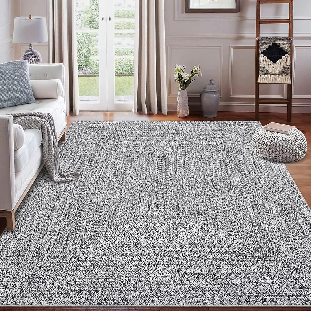 ROYHOME 8x10 Area Rug - Machine Washable, Stain Resistant, Non-Slip, Indoor Accent Rug for Living Room, Farmhouse Solid Printed Textured Floor Cover, Grey