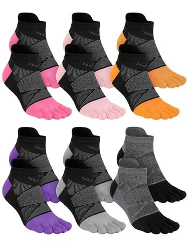 Fourluoo 6 Pairs Women Men Ankle Toe Socks Cotton Warm Crew Toe Separator Socks for Athletic Running(8-11,Five-toe,Multicolor)