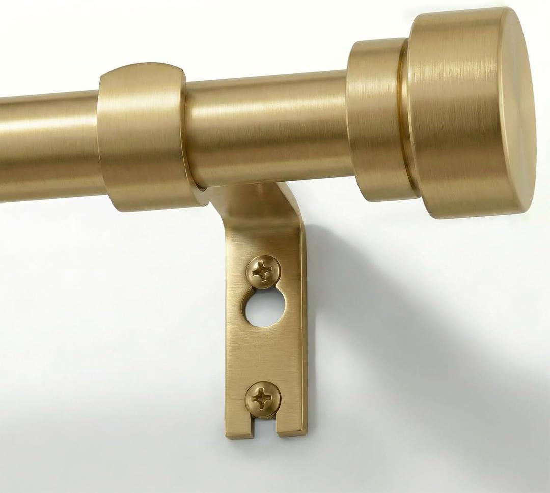 PORTRES Modern Gold Heavy Duty Curtain Rods for Windows 66 to 120 Inches Adjustable Length 1" Diameter Curtain Rod with Farmhouse Decorative Finials for Outdoor Bedroom Kitchen Living Room