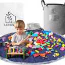 Portable Toy Storage Basket & Play Mat with Pocket Label - 9.3 Gallon Toy Organizer - Leather Handles, 60" Playmat - Toy Bag for Boys & Girls, Playroom, Grey