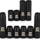 MIXPOWER 10PCS 1/4" & 3/8" Drive 10mm Deep&Shallow Socket, 6 Point & 12 Point, CR-V, Metric, Black Phosphate Finish