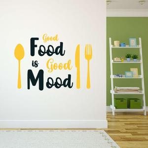 Wall Decal Good Food is Good Mood Cute Home Wall Sticker Good Food is Good Mood Cute Kitchen Lettering Removable - Size: 30 in(W) x 21 in(H) (Multi)