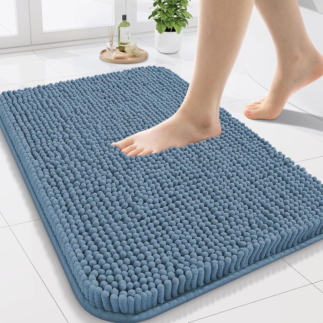 Arotive Bathroom Rugs 24x16, Extra Soft Absorbent Shaggy Chenille Bath Rugs, Machine Washable Rubber Backing Non-Slip Bath Mats for Bathroom Floor Tub and Shower, Home Decor Accessories, Grayish Blue