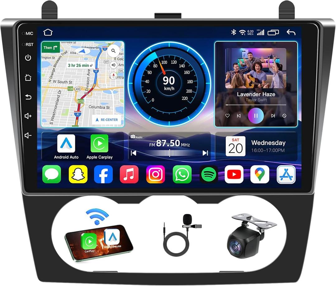 Upgrade 4Core+64GB Car Radio for Nissan Altima 2007-2012: Android 13 Stereo 9" IPS 1280 * 800 Touch Screen Wireless CarPlay Android Auto 5G WiFi Bluetooth 5.0 GPS 1080p Camera SWC FM (Manual A/C)