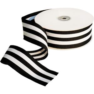 Striped Fabric Grosgrain Ribbon 1-1/2 Inch Wide 25 Yards Black and White Striped Ribbon for Bouquet Favor Festival Gifts Wraps Craft Trim Embellishments Supplies Decorations