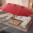 SUPERJARE 15FT Outdoor Patio Umbrella with Base Included, Double Sided Pool Umbrellas with Fade Resistant Canopy, Extra-Large Table Umbrella for Deck, Market, Backyard, Burgundy