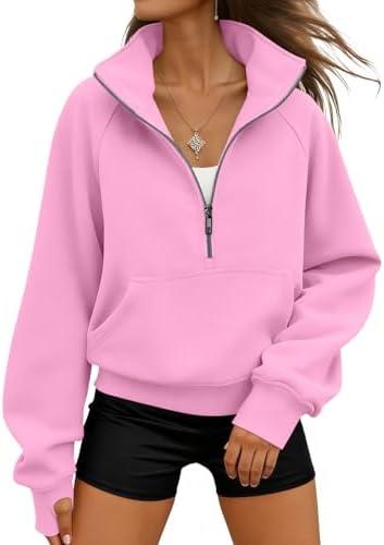 WYNNQUE Womens Sweatshirts Hoodies 2025 Fall Fashion Clothes Half Zip Pullover Cropped Fleece Sweaters Workout Soft Outfits Size XL