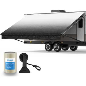 Kohree 20' Rv Awning Fabric Replacement, 19oz Weatherproof Durable Heavy Duty Anti-Fading RV Awning Canopy with Pull Strap, Camper Canopy for Trailer, Motorhome, Black Fade, (Fabric 19'2")