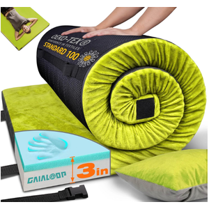 GAIALOOP 3 Inch Memory Foam Camping Mattress, Dual Layer Thick Sleeping Camp Pad for Car Tent Cot, Roll-Up Portable Glamping Floor Bed for Guests Sleepover (Single: 75*30*3")
