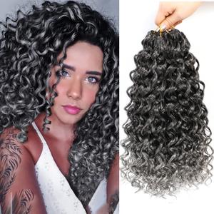 Gogo Curl Crochet Hair - 14 Inch Deep Wave Curly Hair Extensions, 7 Packs for Black Women (14 Inch 7 Packs, 1B/Grey)