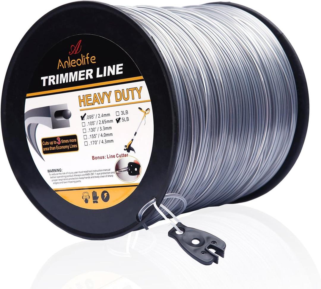 A ANLEOLIFE 5-Pound Heavy Duty Square .095-Inch-by-1280-ft String Trimmer Line in Spool, with Bonus Line Cutter