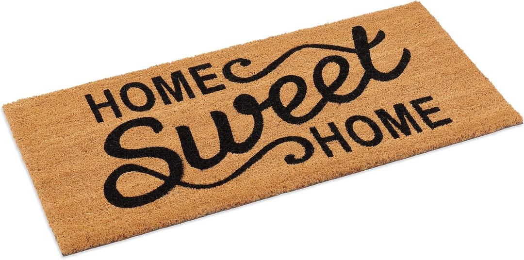 Ecomills Home Sweet Home Coco Coir Door Mat, 22" x 47" x 0.5" - Non Slip Backing, Elegant Front Entry Mat, Natural, Indoor Outdoor, Low Profile, Easy to Clean, Durable Heavy Duty Rug (1'10" x 3'11" (Rectangular)) Ecomills Home Sweet Home Coco Coir Door Mat, 22" x 47" x 0.5" - Non Slip Backing, Elegant Front Entry Mat, Natural, Indoor Outdoor, Low Profile, Easy to Clean, Durable Heavy Duty Rug (1'10" x 3'11" (Rectangular))