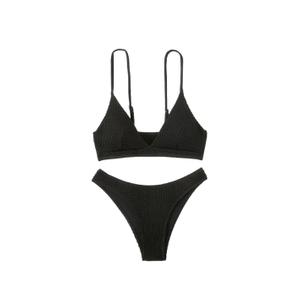 Women's Sexy Two Piece Tummy Control Thong Bottom V Neck Bikini Swimsuits, size L