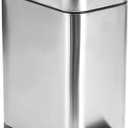 Rectangular Stainless Steel Trash Can Wastebasket with Lid Soft Close,5L Small Slim Step Pedal Meta Garbage Can,1.3 Gallon Dog Proof Garbage Container Bin for Bathroom,Bedroom,Kitchen,Office,Silver