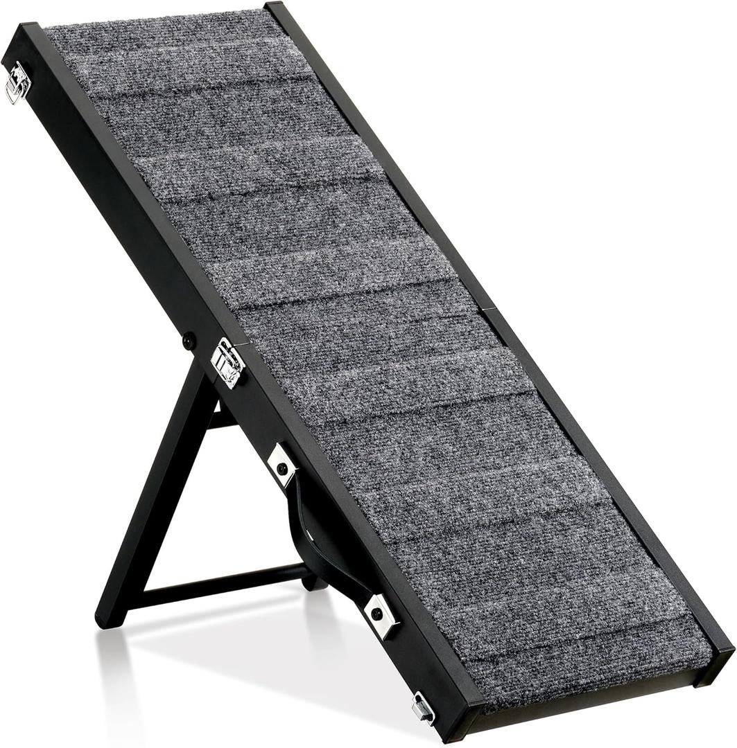Pet Stair Ramp for Small Dogs, Folding 4-Level Adjustable, Non-Slip, Portable Wood Dog Ramp, Black