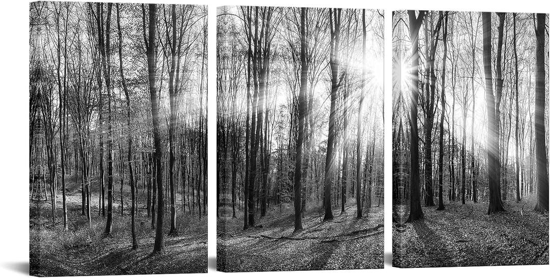 LevvArts Canvas Wall Art Black and White Forest Picture Art Prints Winter Sunrise Nature Landscape Painting for Bedroom Living Room Office Wall Decor