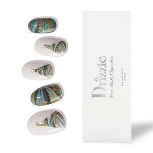 Drizzle Semi Cured Gel Nail Strips, Real Nail Polish Art Stickers (UV/LED Light Required), Glossy, Glitter, Solid Color, Full Nail Wraps, Nail Strips Decal for Women Christmas Tree(Merry Christmas)