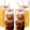 DWTS DANWEITESI Glass Cups 20oz,Glass Cups with Lids and Straws 4 pcs-Coffee Cups,Drinking Glasses Set,Glass Tumbler with Straw and Lid Gift 2 Cleaning Brushes