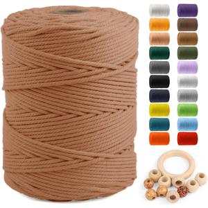 Macrame Cotton Cord 5mm x 328yds, ZUEXT Natural Handmade Brick Red Cords 4 Strands Knitted Rope String for Craft Wall Hanging Weaving Tapestry Dream Catchers Hanger DIY Gift (300m)