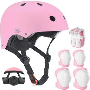 Adjustable Kids Helmet with Knee Pad, Elbow Pads & Wrist Guards - Toddler Bike Helmets for Ages 3-5, 5-8, 8-14 Years - Perfect for Skating, Biking, Cycling, and Skateboard - for Boys and Girls (pink)