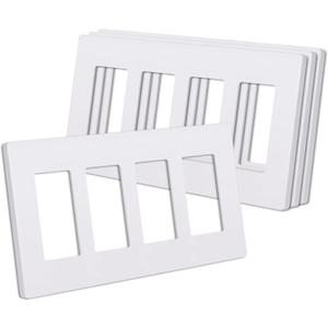 CML 4-Gang Matte White Decorator Screwless Wall Plates, 4 Pack Light Switch Covers, Standard Size 4.68 X 8.34, Scratch and Impact Resistant, Hidden Screws, Polycarbonate