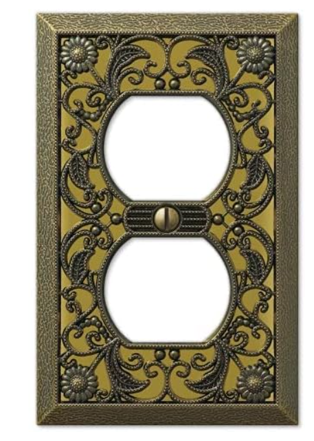 Amerelle 65TAB Filigree Wallplate, 1 Toggle, Antique Brass & 65DAB Filigree Wallplate, 1 Duplex, Antique Brass