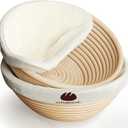 Superbaking 2 pcs Banneton Bread Proofing Basket, 9" SplinterFree Round Rattan Bread Basket with Liners, Sourdough Starter Kit, Sourdough Bread Baking Supplies & Sourdough Kit, Bread Making Tools