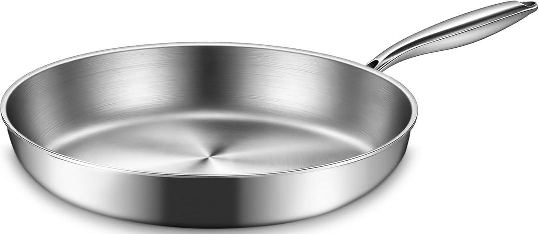 EWFEN 12 Inch Tri-Ply Stainless Steel Frying Pan, Compatible with All Cooktops Up to 600, Large Frying Pan Induction-Ready Skillet, Dishwasher and Oven Safe, Even Heat, 12" Skillet