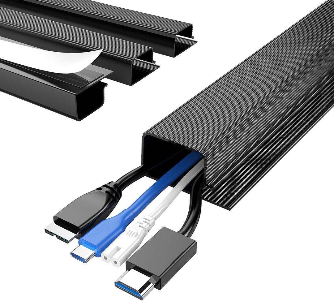 Delamu 4 Pack Cord Organizers for Desks, 62.8in Cable Organizer Cable Management Under Desk, Self Adhesive Wire Management Raceway, Desk Organizers and Accessories for Office&Home Organization, Black Delamu 4 Pack Cord Organizers for Desks, 62.8in Cable Organizer Cable Management Under Desk, Self Adhesive Wire Management Raceway, Desk Organizers and Accessories for Office&Home Organization, Black